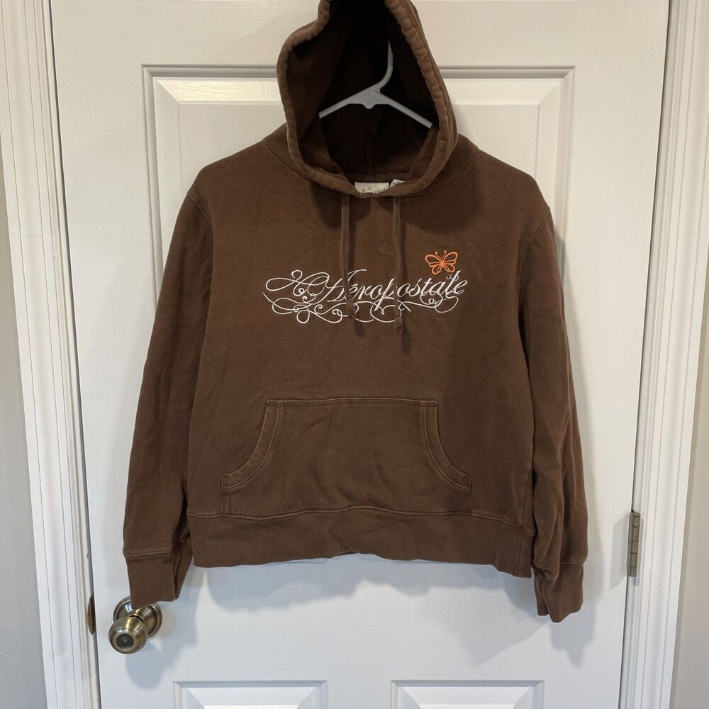 Vtg Aeropostale Hoodie Sz Medium Women’s Brown Butterflies Y2K Grunge